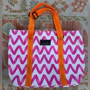 Scout insulated cooler tote bag. Two main zippered compartments.